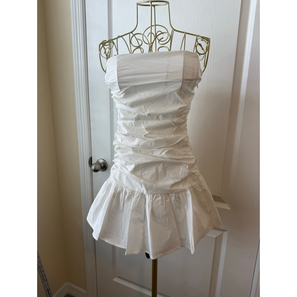 Women's Peppermayo White Carmel Ruched Strapless Mini Dress Size 4